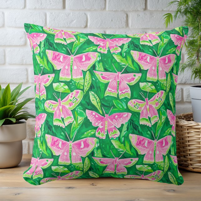 Cojín Decorativo Verano Primavera de Moho Verde y Rosa Preppy (Subido por el creador)