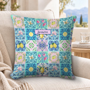 Cojín Decorativo Verano siciliano turquesa colorido azulejo Amalfi