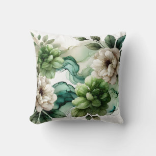 Cojín Decorativo "Verdant Serenity: Resumen del arte floral verde"