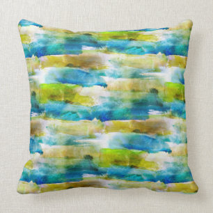 Cojín Decorativo Verde abstracto de la acuarela, azul
