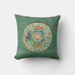 Cojín Decorativo Verde azul del circulo chino antiguo