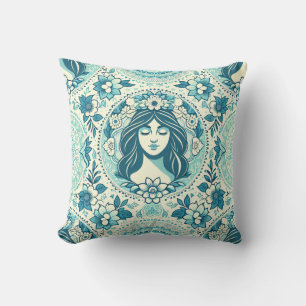 Cojín Decorativo Verde azul Princesa con flores