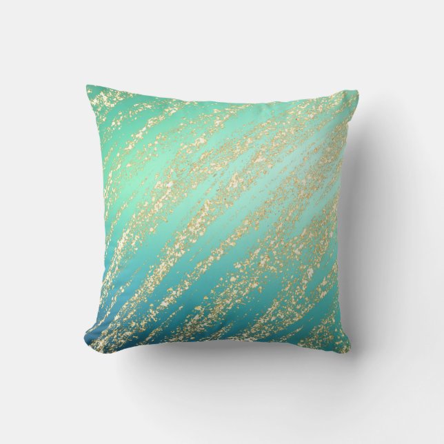 Cojín Decorativo Verde azul turquesa dorado (Anverso)