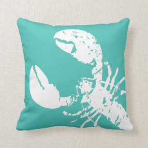 Cojín Decorativo Verde azulada choza de cigalas azul y blanca