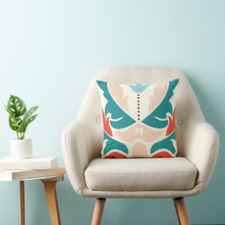 Cojín Decorativo Verde azulada Naranja Peach Borgoña moderna Damask
