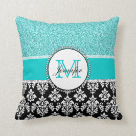 Cojín Decorativo Verde azulada, , Purpurina negra Damasco personali