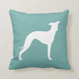 Cojín Decorativo Verde azulada silueta de perro gris blanco italian