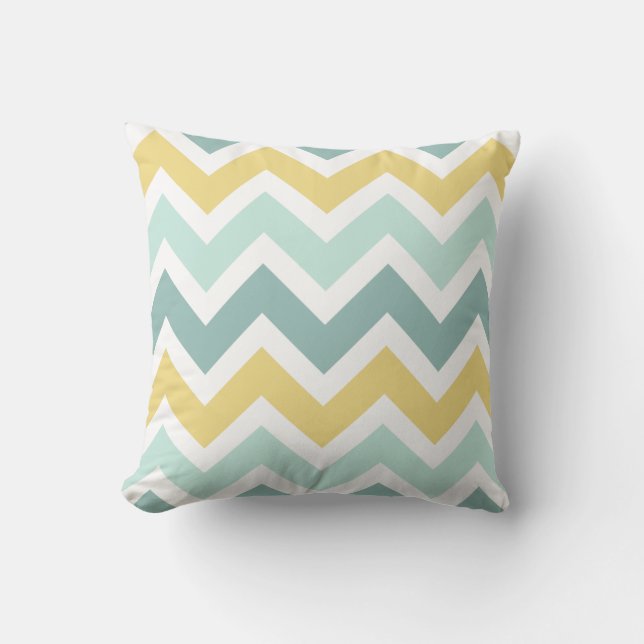 Cojín Decorativo Verde azulado, Aqua, Patrón Zigzag Chevron de oro (Anverso)