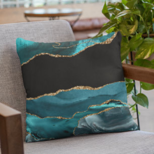 Cojín Decorativo Verde azulado Blue Agate Stone Relieve metalizado