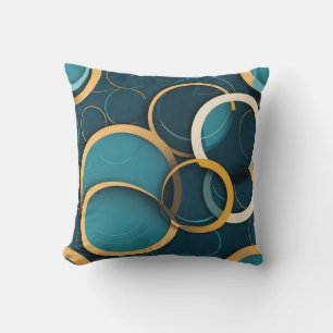 Cojín Decorativo Verde azulado, Círculos de oro