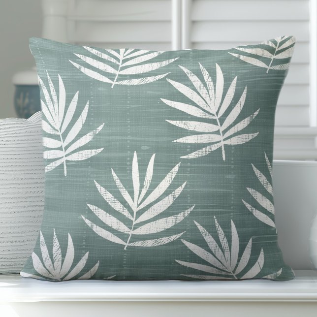 Cojín decorativo verde azulado de hojas de palmera (Subido por el creador)