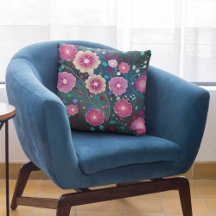 Cojín decorativo verde azulado floral burgundy pro