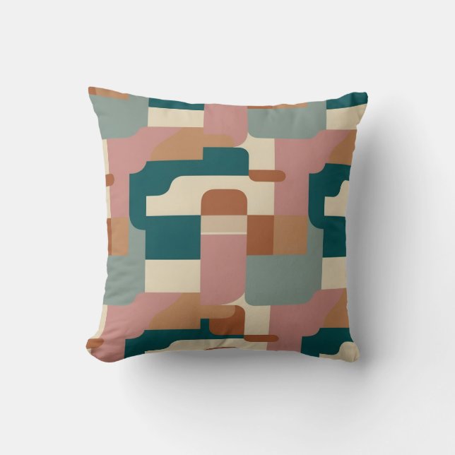 Cojín Decorativo Verde azulado, rosa, naranja y crema de mediados d (Anverso)