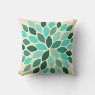 Cojín Decorativo Verde azulado Starburst Moderno Patrón de Flor Dis