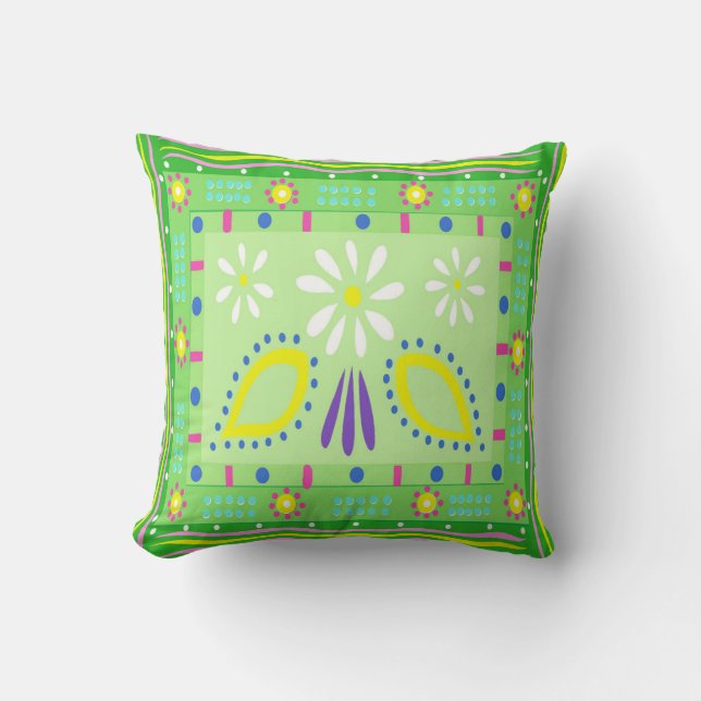 Cojín decorativo verde Baja Fiesta (Anverso)