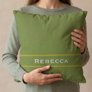 Cojín Decorativo Verde Bosque Color Sólido Vintage Monograma Sencil