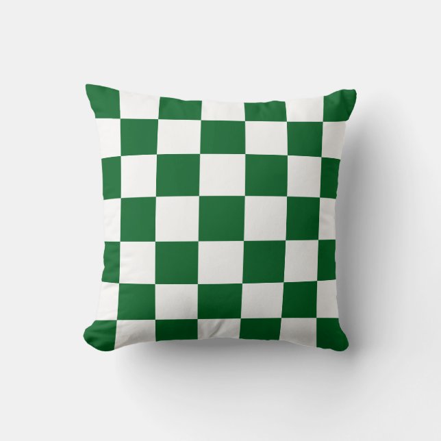 Cojín Decorativo Verde bosque y cuadros blancos (Anverso)
