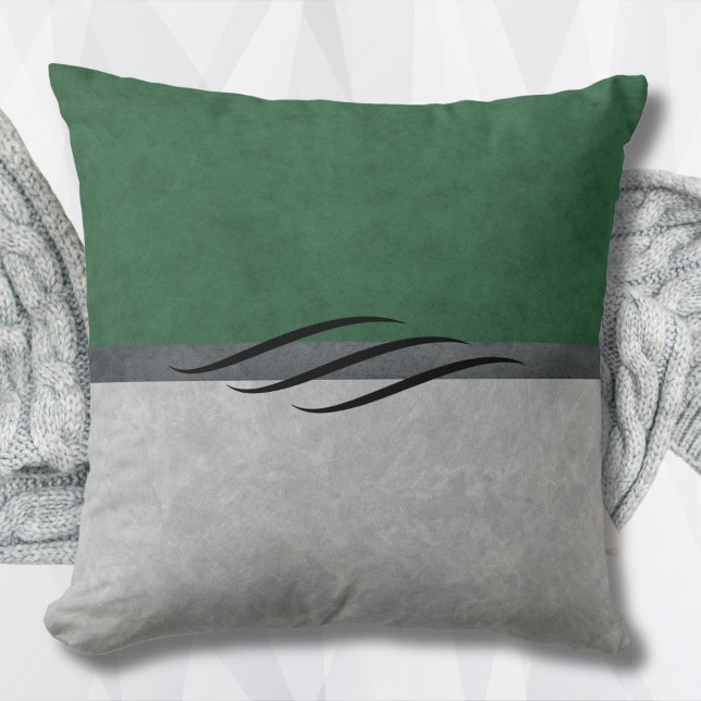 Cojín Decorativo Verde Bosque y Gris Chic (Forest Green and Gray Chic Throw Pillow)