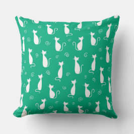 COJÍN DECORATIVO VERDE BRILLANTE CON SILHOUETTES DE GATO BLANCO