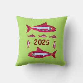 Cojín decorativo verde con peces rojos 2025
