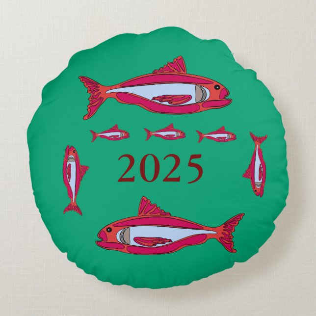 Cojín decorativo verde con peces rojos 2025 (Reverso)