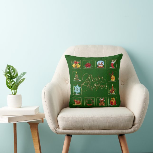 Cojín decorativo verde de elementos navidades (Silla)
