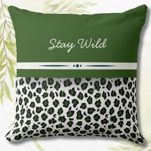 Cojín decorativo verde de jungla de leopardo silve