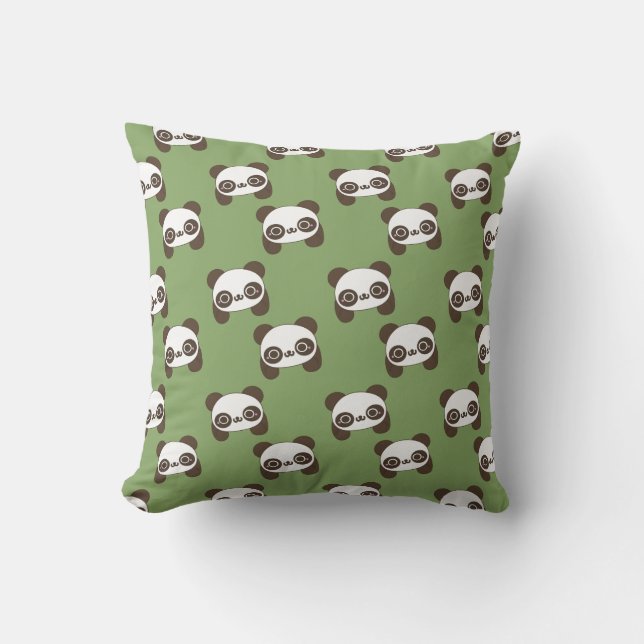 Cojín decorativo verde de la panda de Kawaii (Anverso)