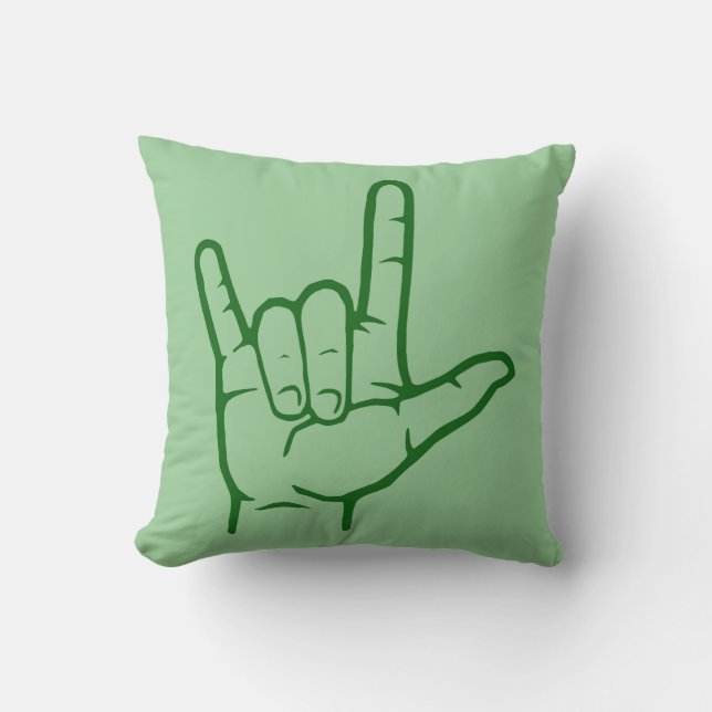 Cojín decorativo verde del ASL te amo (Anverso)