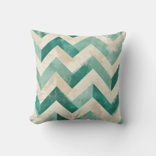 Cojín Decorativo Verde Esmeralda Chevron Abstracto Acuarela