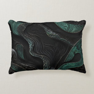 Cojín Decorativo Verde Esmeralda y Abstracto Negro Lujo Oscuro Hoga