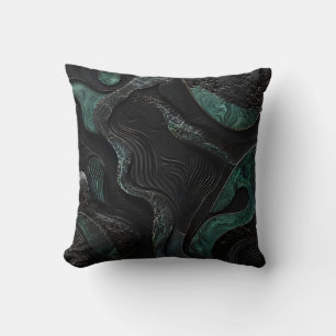 Cojín Decorativo Verde Esmeralda y Abstracto Negro Lujo Oscuro Hoga