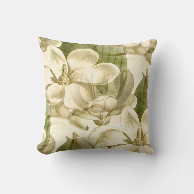 Cojín Decorativo verde floral de la magnolia (Anverso)