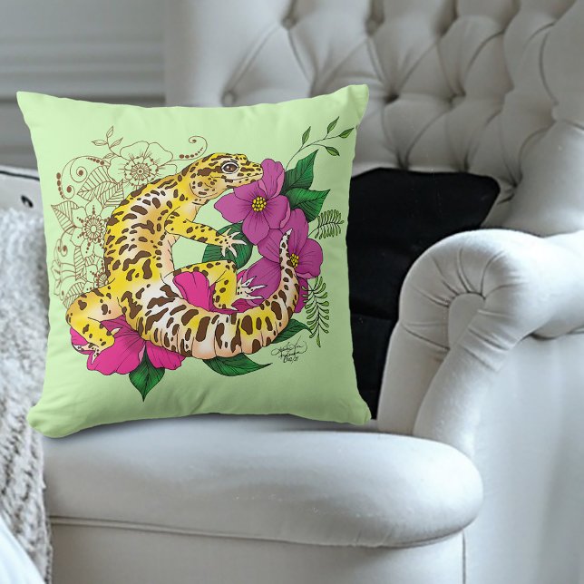 Cojín Decorativo Verde Gecko Amarillo Leopardo (Subido por el creador)
