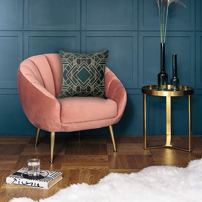 Cojín Decorativo Verde geométrico y oro (Subido por el creador)