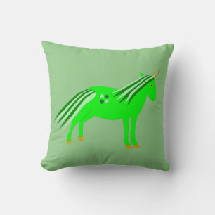 Cojín Decorativo Verde irlandés lindo y unicornio de oro