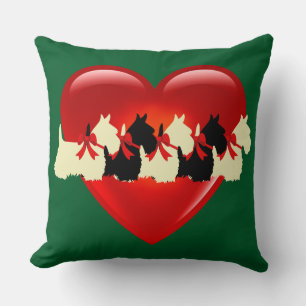 Cojín Decorativo Verde Kelly, 6 perros Scottish Terrier negro/avena