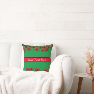 Cojín Decorativo Verde Kelly, negro y rojo floral Tu texto aquí