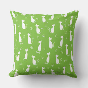 COJÍN DECORATIVO VERDE LIMA BRILLANTE CON SILHOUETTES DE GATO BLANC