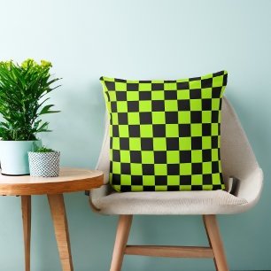 Cojín Decorativo Verde Lima Cuadrados Negros de los 80