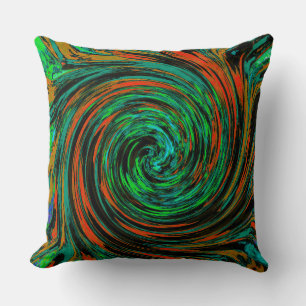 Cojín Decorativo Verde Lima y Naranja Torbellino Abstracto Retro