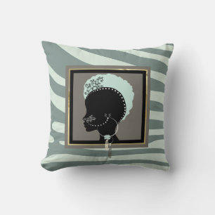 Cojín Decorativo Verde menta y estampado de cebra negro