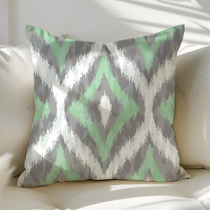 Cojín Decorativo Verde menta y gris Patrón Ikat Ogee