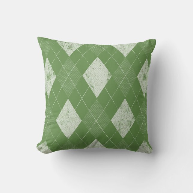 Cojín Decorativo Verde monocromático apenado de Argyle (Anverso)