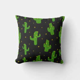 Cojín Decorativo Verde Negro Cactus Planta Cartoon Patrón