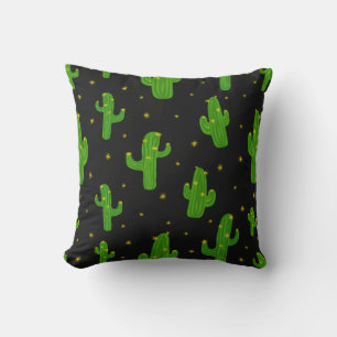 Cojín Decorativo Verde Negro Cactus Planta Cartoon Patrón
