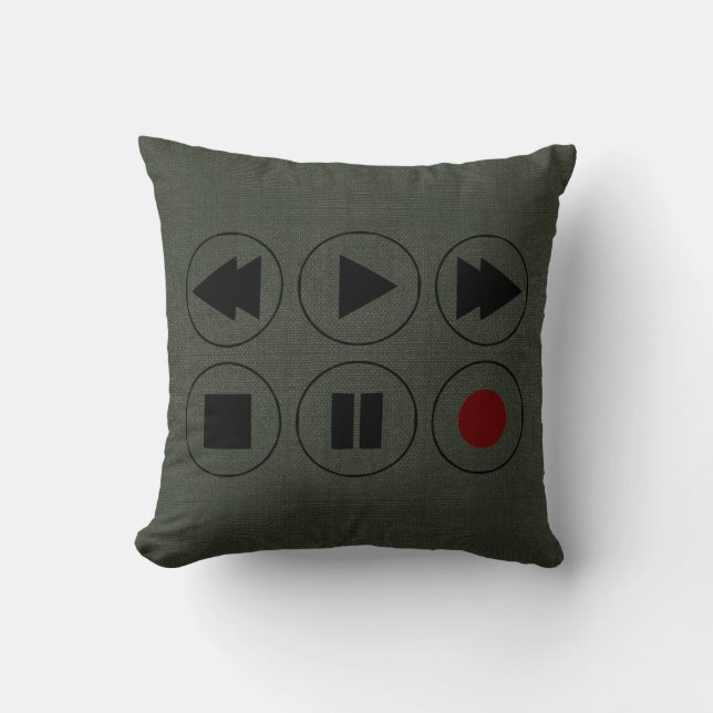 Cojín Decorativo verde negro Tech Icons Rebobinar Reproducir rápido (Anverso)