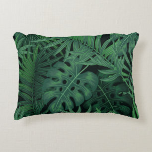 Cojín Decorativo Verde Noche tropical: Patrón vegetal exótico