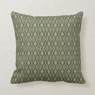 Cojín Decorativo verde oliva salvia y marrón patrón damasco ornamen