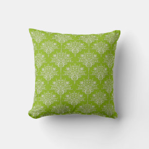 Cojín Decorativo Verde Oliva y Damasco Floral Blanco